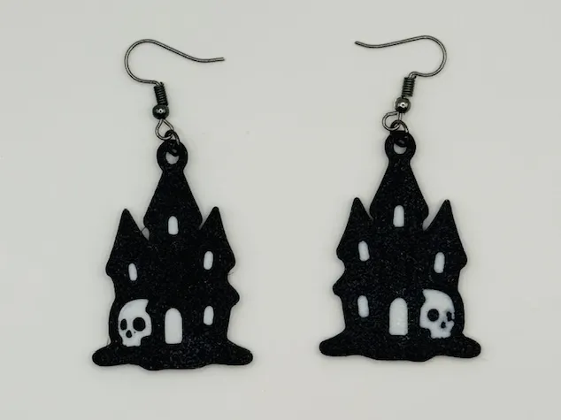 Haunted House earrings, photo 2 of 4 - Drop & Dangle Earrings, halloween