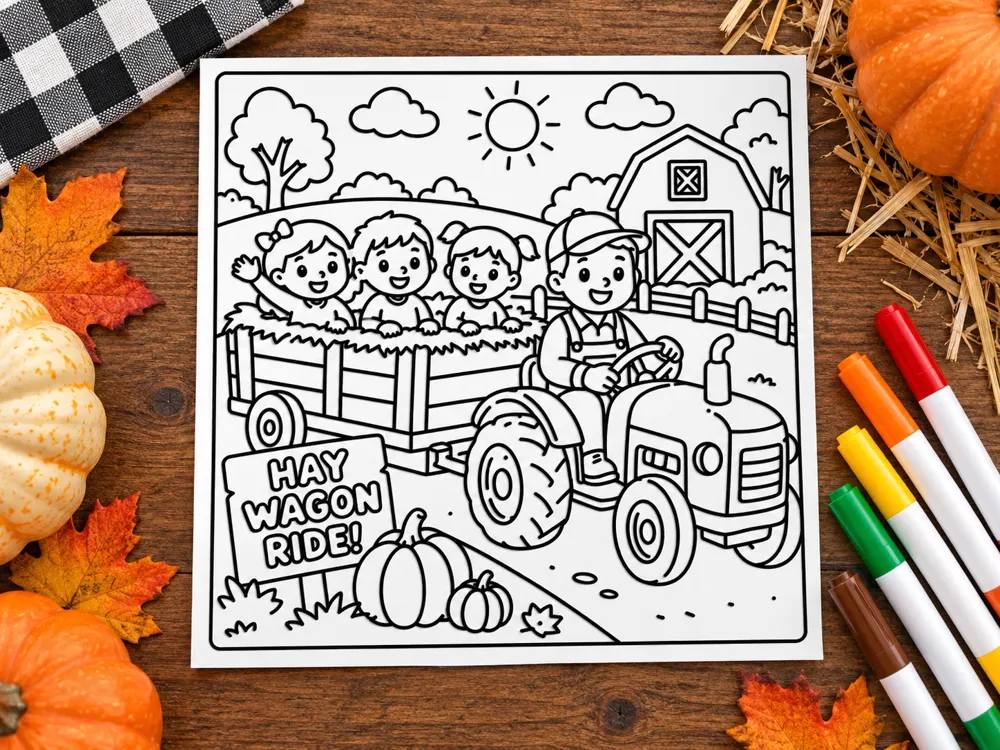Hay Wagon Ride Coloring Page, photo 3 of 4 - Hay Wagon Ride Coloring Page Home Decor Items