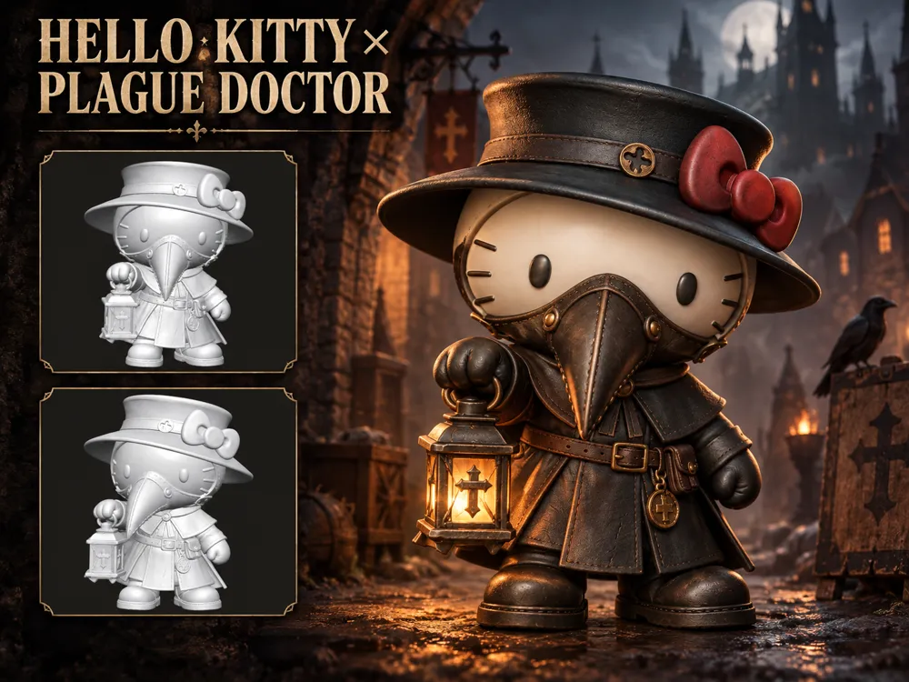 Hello Kitty × Plague Doctor, Gothic Kawaii