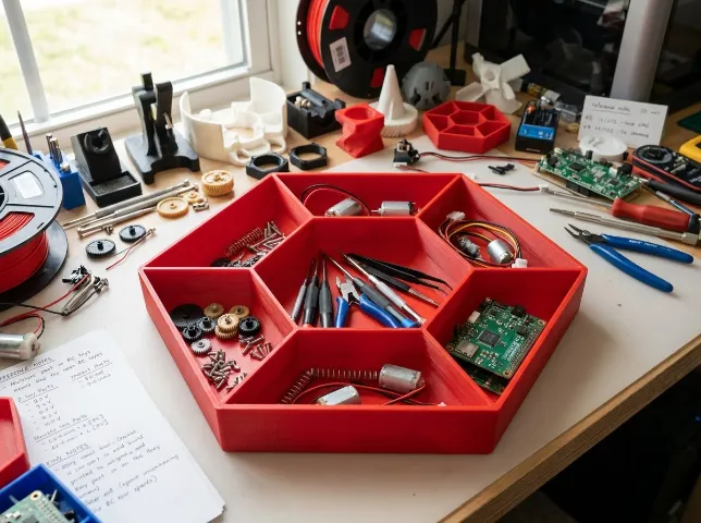 Hexagon Build Tray - 3 Stackable Parts Organizer, photo 3 of 4 - Hexagon Build Tray - 3 Stackable Parts Organizer Tools