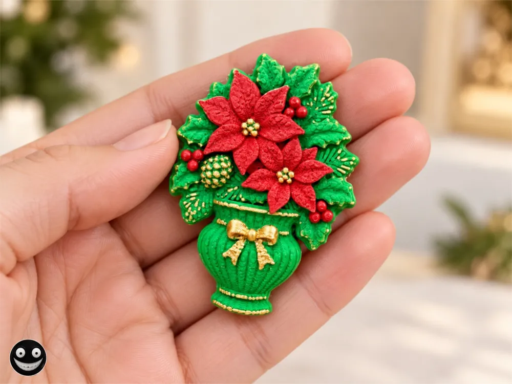 Holiday Christmas Floral Poinsettia Brooch Magnet, photo 2 of 4 - Holiday Christmas Floral Poinsettia Brooch Magnet Fashion