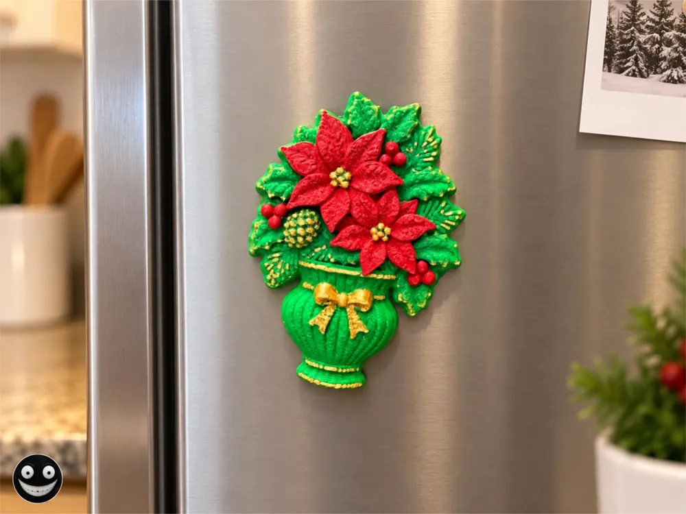 Holiday Christmas Floral Poinsettia Brooch Magnet, photo 3 of 4 - Holiday Christmas Floral Poinsettia Brooch Magnet Fashion
