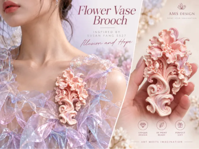 Illusion & Hope, Floral Vase Brooch - Vases, in stock