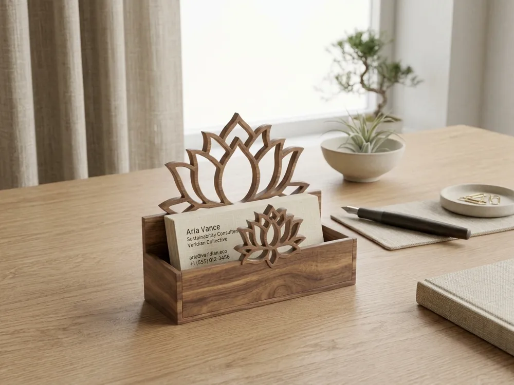 Japandi Desk Organizer, Lotus Business Card Holder, photo 4 of 4 - Japandi Desk Organizer, Lotus Business Card Holder Household