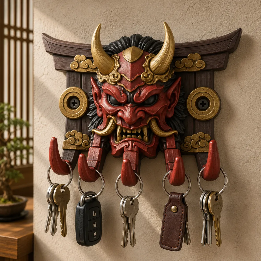 Japanese Hannya Oni Mask Wall Key Holder, photo 2 of 4 - Japanese Hannya Oni Mask Wall Key Holder Tools