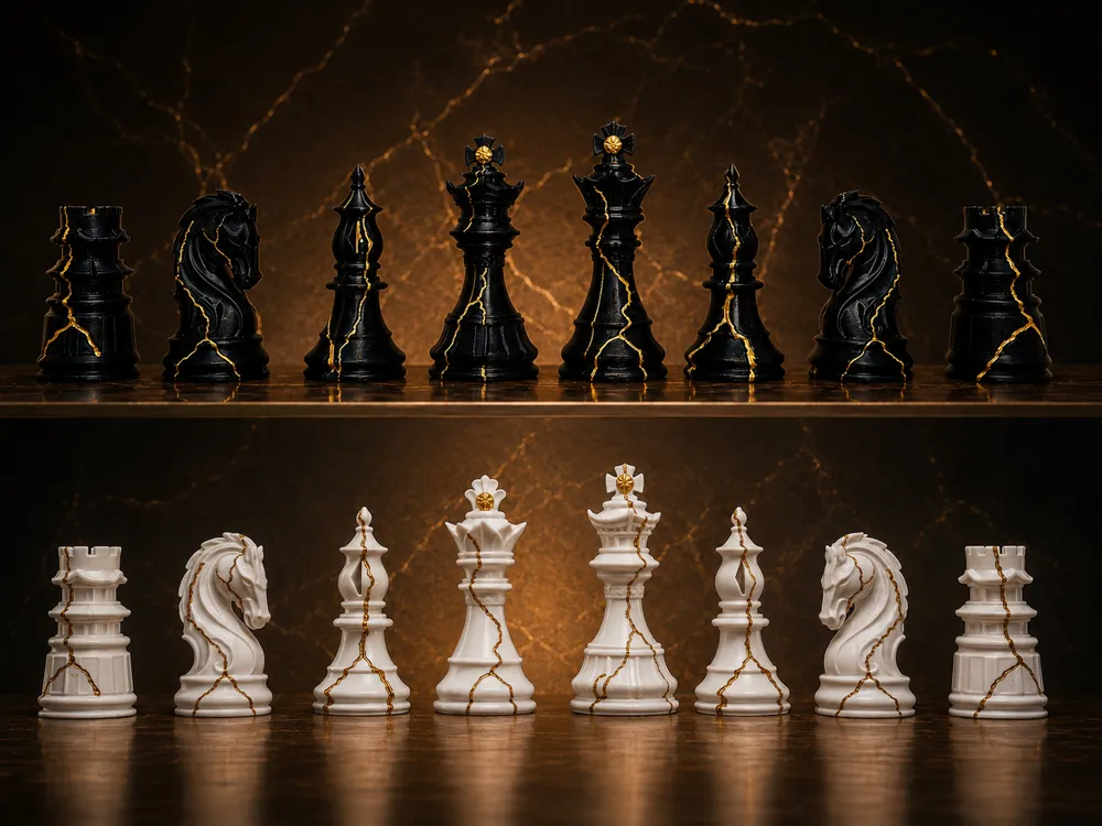 Kintsugi Chess Set, Japanese Inspired