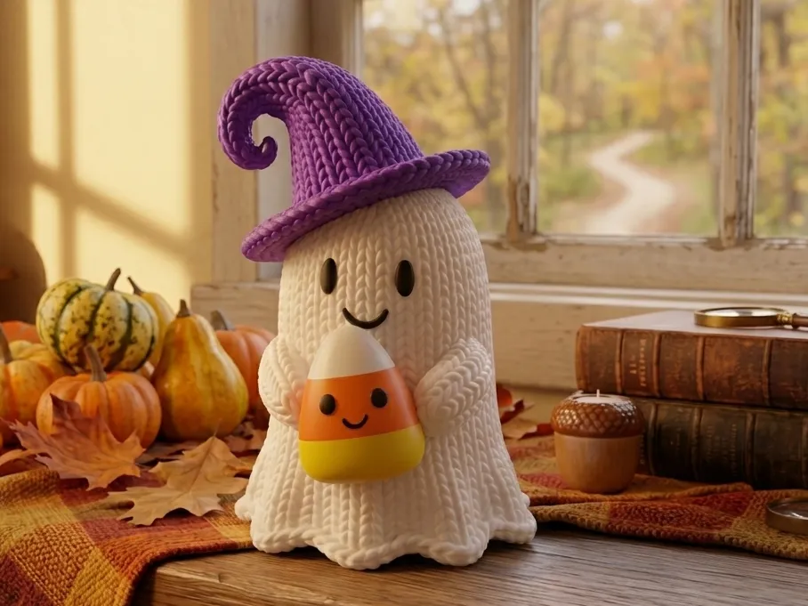 Knitted Halloween Ghost Candy Corn, photo 3 of 4 - Knitted Halloween Ghost Candy Corn Household
