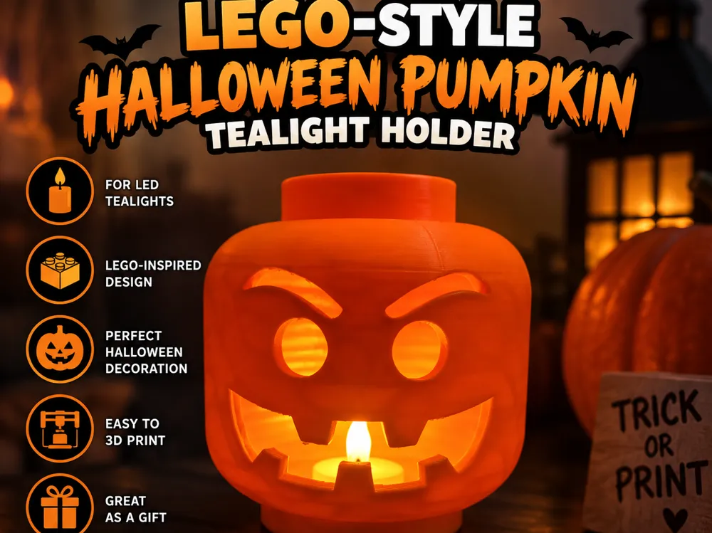 LEGOStyle brick man Halloween Pumpkin Tealight, photo 4 of 4 - LEGOStyle brick man Halloween Pumpkin Tealight Household