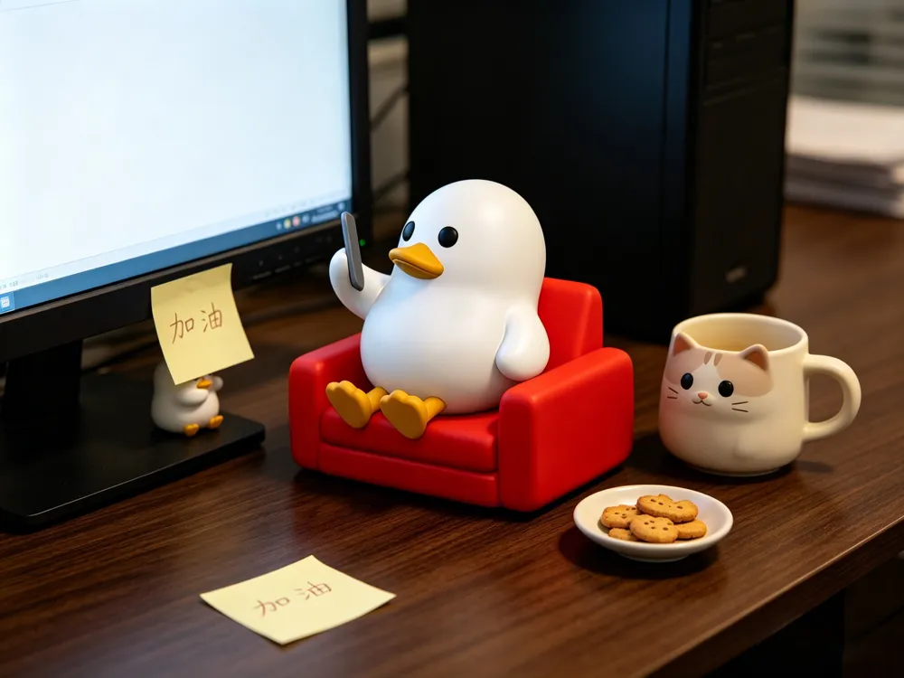 Little White Duck Series · Moyu Brush Video Duck, photo 2 of 4 - Bird Figurines, desktop