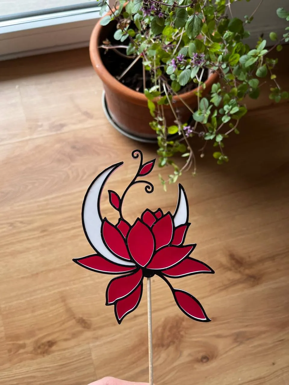 Lotus and halfmoon suncatcher or flower pot decor, photo 3 of 4 - Hanging & Wall Planters, wall decor