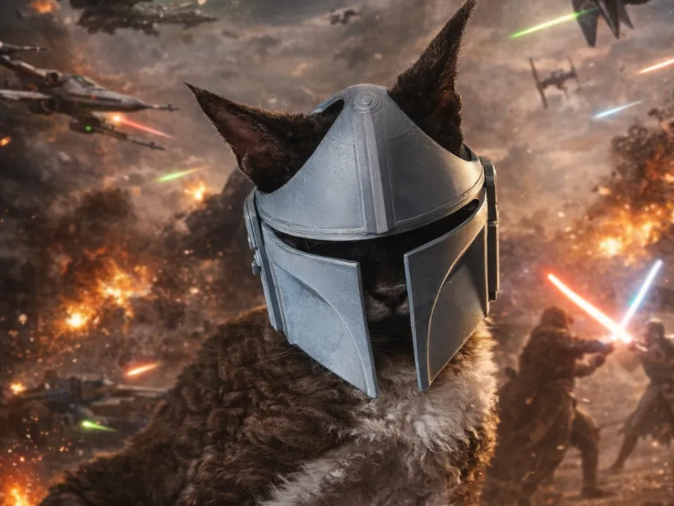 Mandalorian Cat Helmet, Cute Sci-Fi Mashup