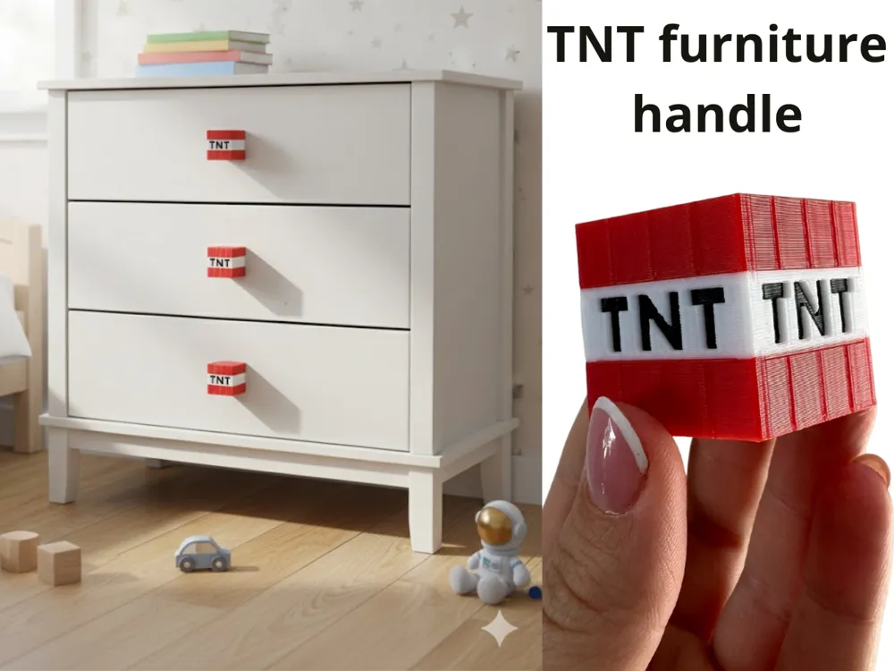 Minecraft TNT furniture handle knob drawer, another view - Drawer Handles & Knobs, tntblock
