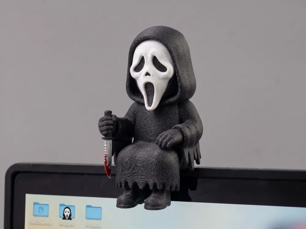 Mini Ghost Face, Sitting on Monitor, photo 3 of 4 - Mini Ghost Face, Sitting on Monitor Desk & Office