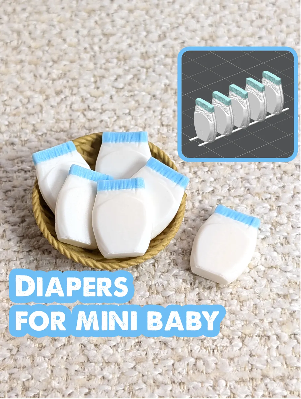 Miniature Diapers for Dollhouse Mini Baby, photo 4 of 4 - Baby Care & Feeding, model