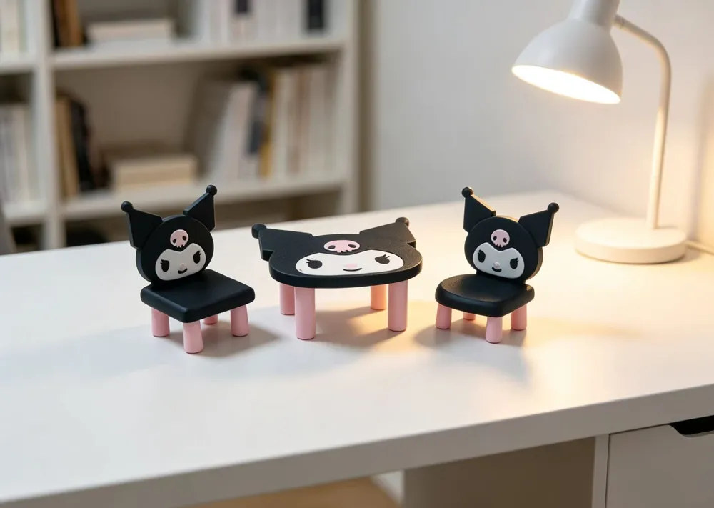 Kuromi Miniature Table and Chair Set, photo 2 of 4 - Kuromi Miniature Table and Chair Set Miniatures