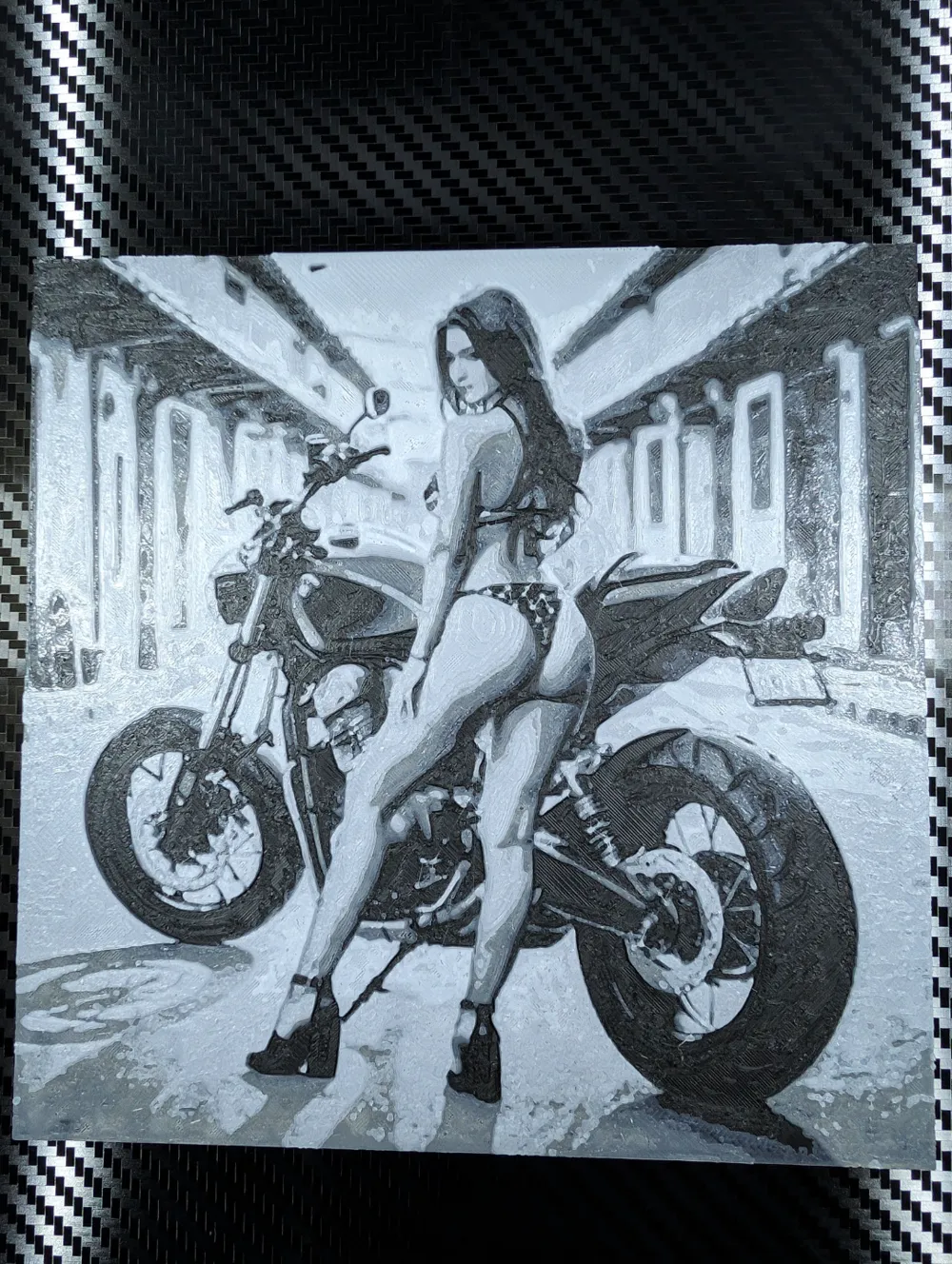 Model in bikini with motorbike - Hueforge, photo 3 of 4 - Model in bikini with motorbike - Hueforge Home Decor Items