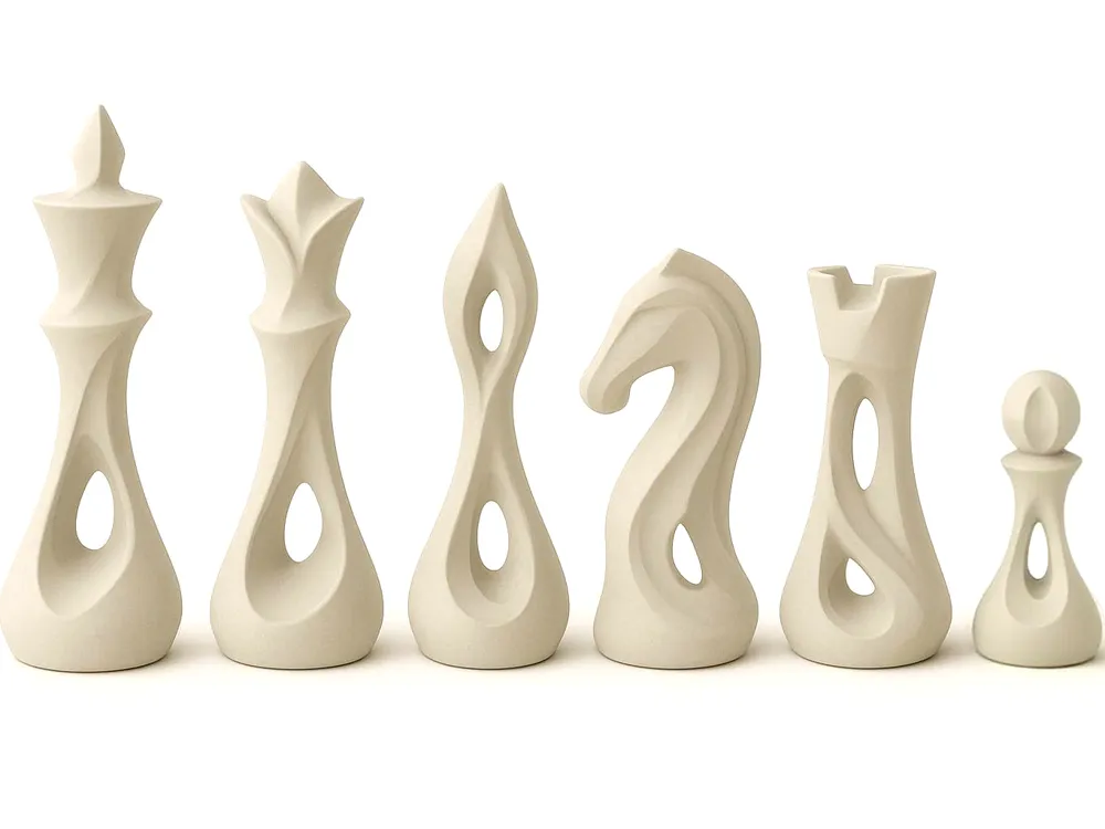 Modern Sleek Sculptural Chess Set