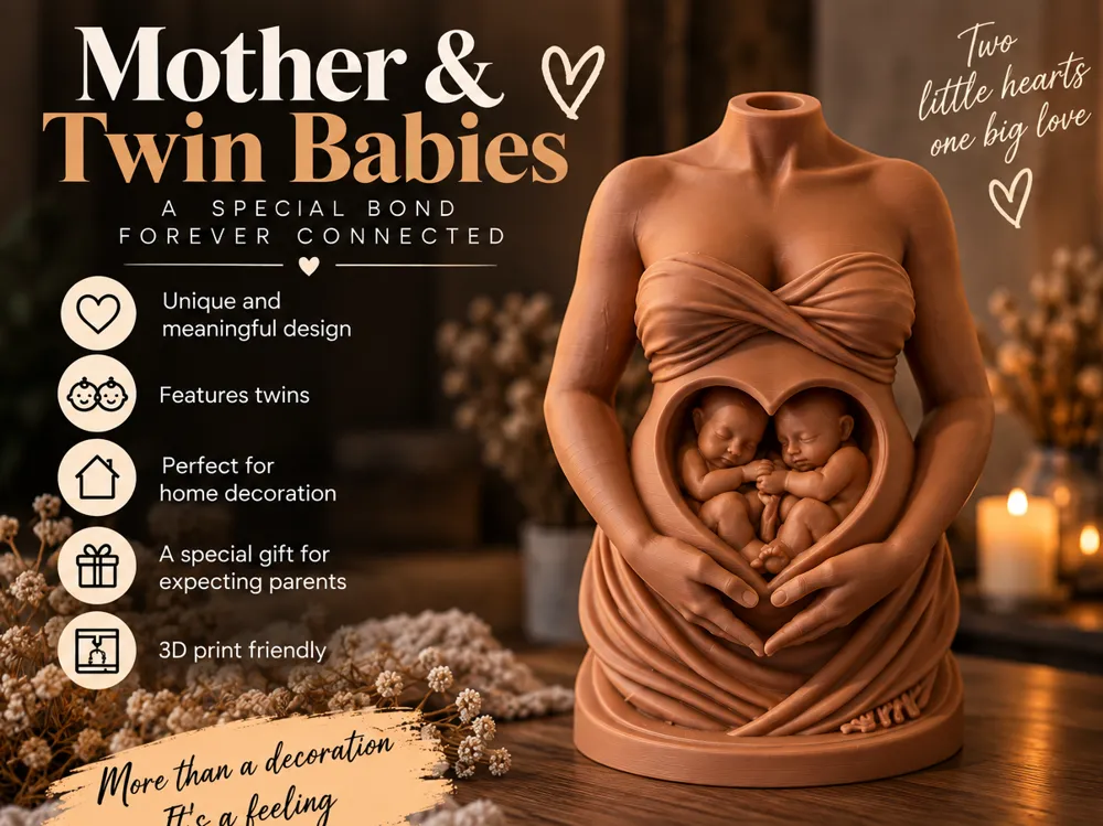 Mother & Twin Babies Heartfelt Pregnancy Sculpture, photo 3 of 4 - Mother & Twin Babies Heartfelt Pregnancy Sculpture Household