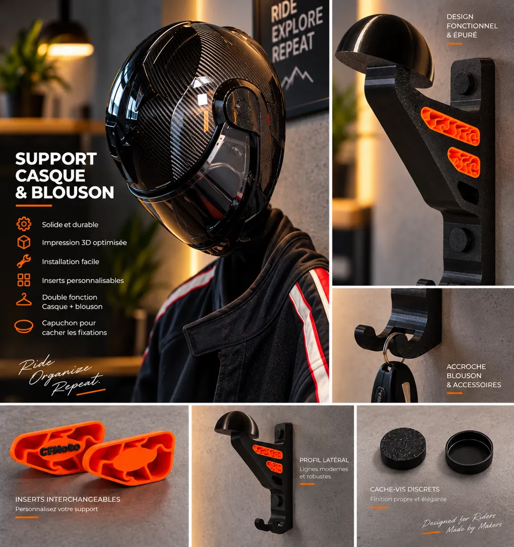 Support mural casque moto & blouson, photo 2 of 4 - Support mural casque moto & blouson Home Decor Items