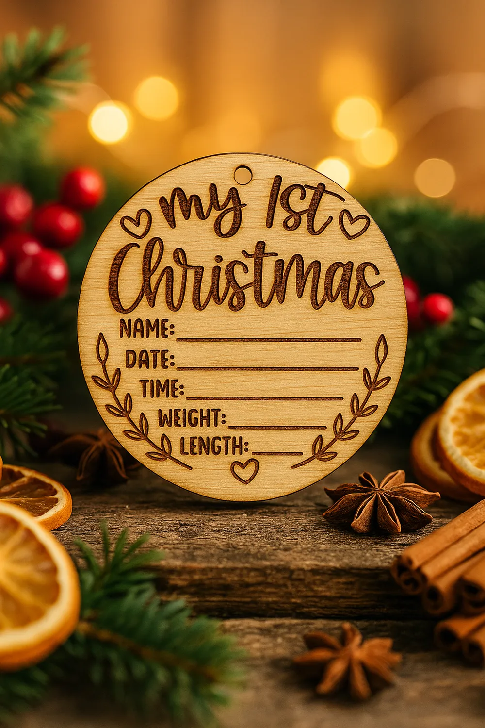 My 1st Christmas, Baby Stats Ornament, photo 3 of 4 - Personalised Christmas Ornaments, wood