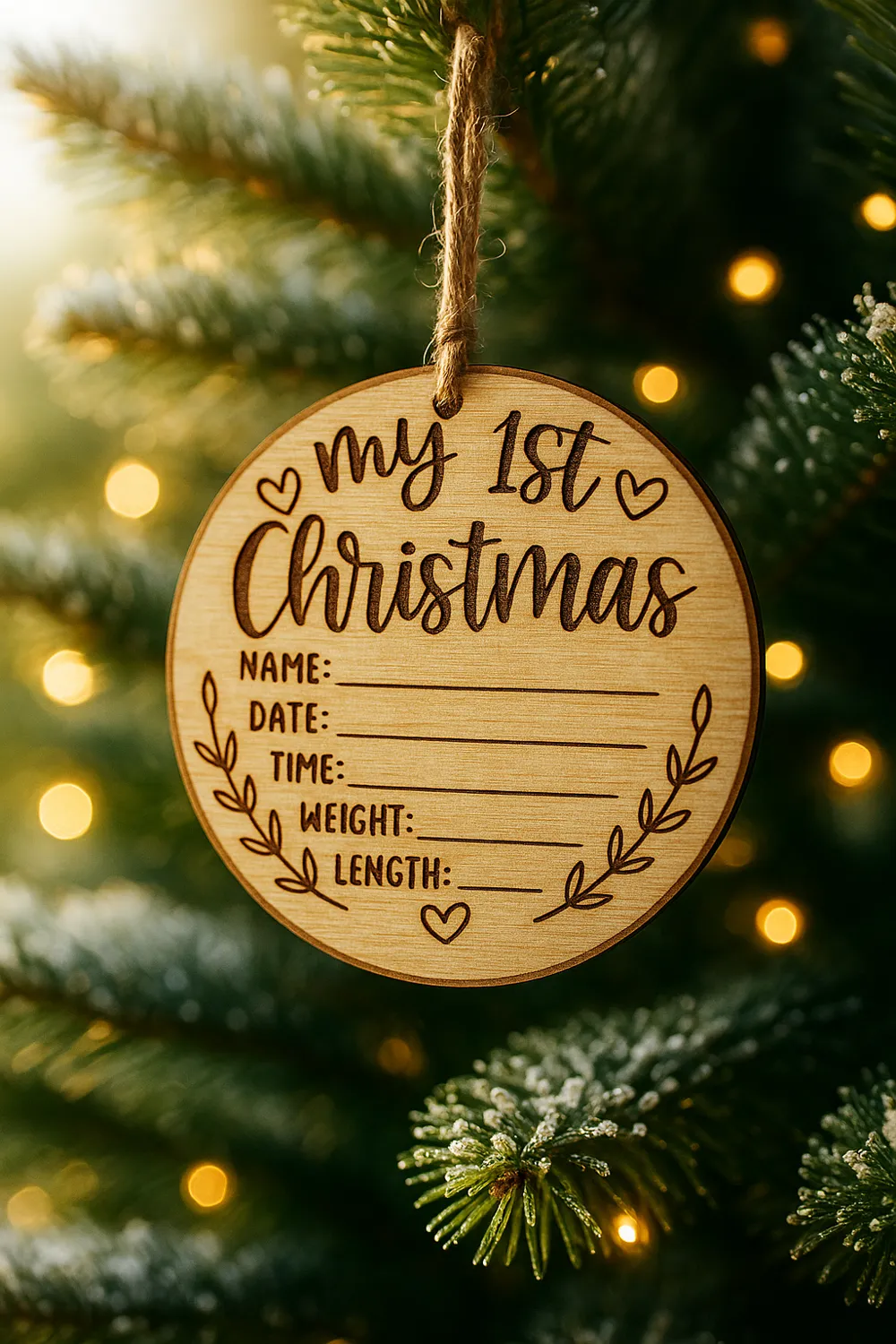 My 1st Christmas, Baby Stats Ornament, another view - Personalised Christmas Ornaments, round