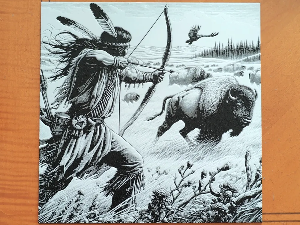Native American Hunting Bison Hueforge, photo 3 of 4 - Native American Hunting Bison Hueforge Generative Art