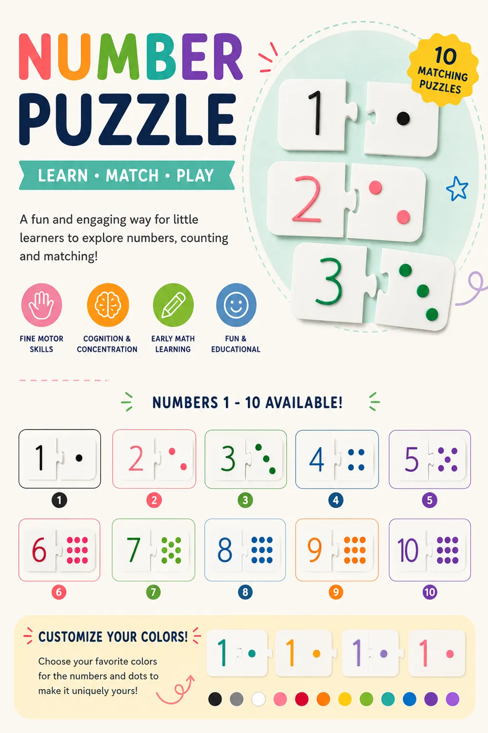 Number Matching Puzzle (1, 10), photo 2 of 4 - Puzzles & Brain Teasers, kids
