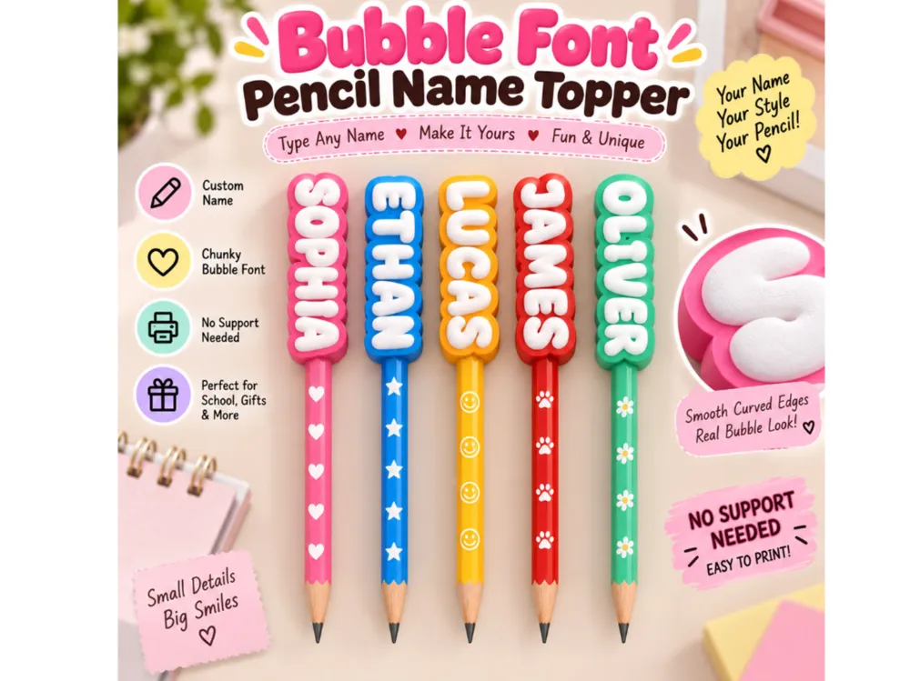 Parametric Bubble Font Pencil Name Topper Name - Decor, in stock in India