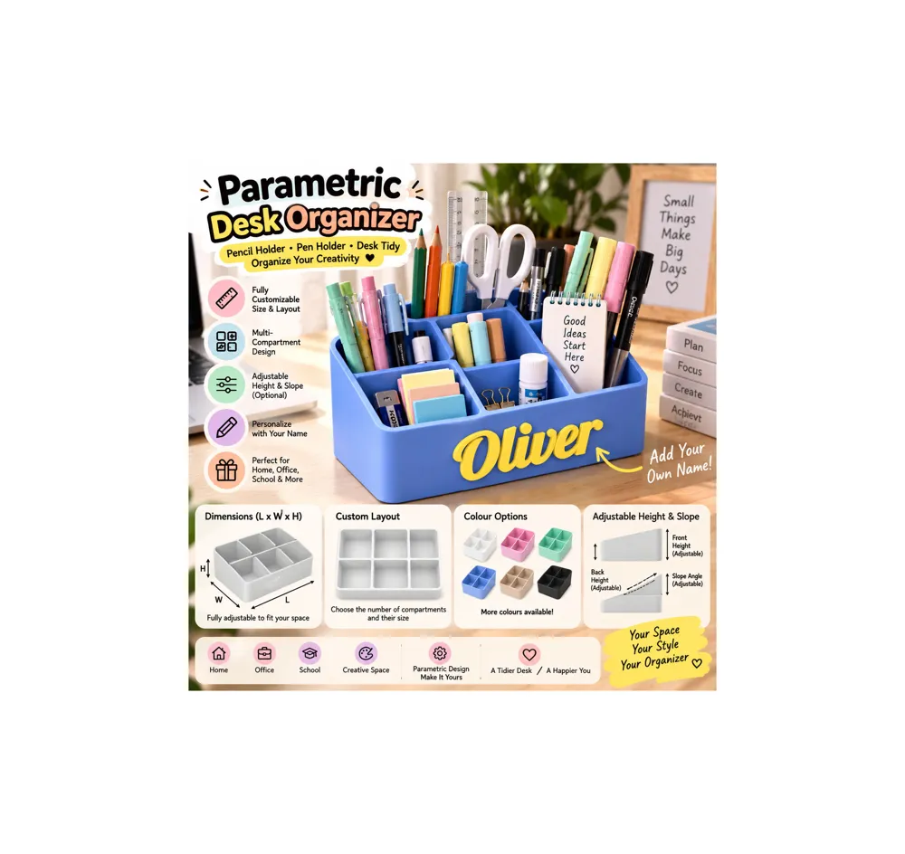 Parametric Desk Organizer Pencil Holder Name, photo 2 of 4 - Parametric Desk Organizer Pencil Holder Name Tools