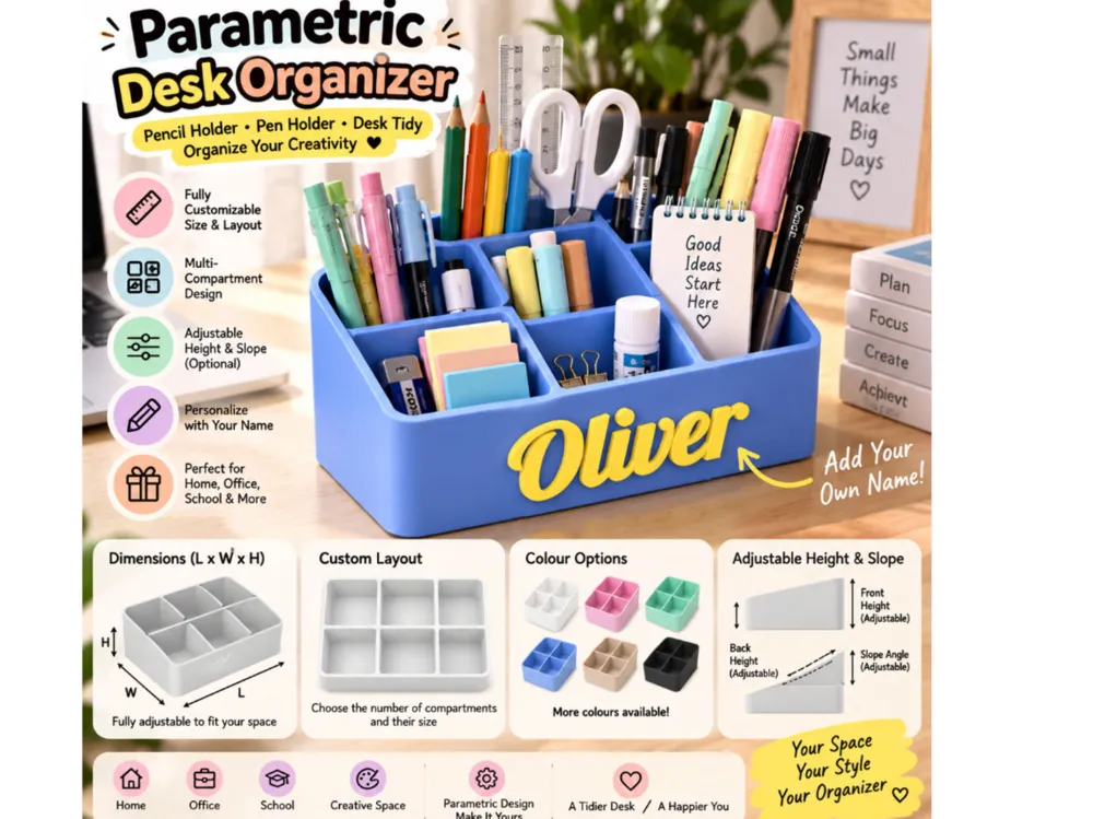 Parametric Desk Organizer Pencil Holder Name, photo 4 of 4 - Parametric Desk Organizer Pencil Holder Name Tools