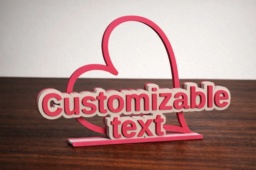 Parametric Desk Sign with heart- Customizable Name, photo 2 of 4 - Custom & Name Signs, name sign