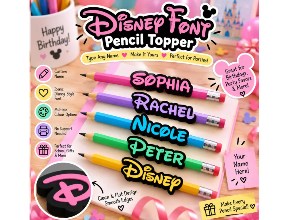 Parametric Disney Font Pencil Name Topper Pen, photo 4 of 4 - Parametric Disney Font Pencil Name Topper Pen Household