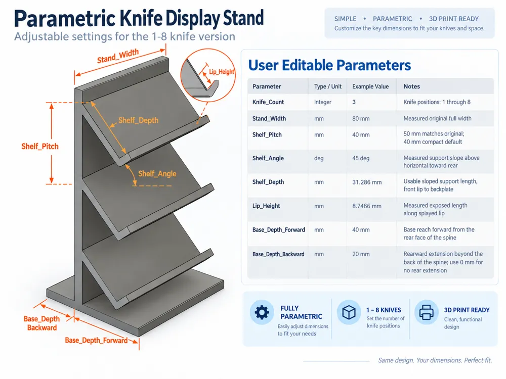Parametric Knife Display (1-8 knives) Customize, photo 2 of 4 - Parametric Knife Display (1-8 knives) Customize Props & Cosplay