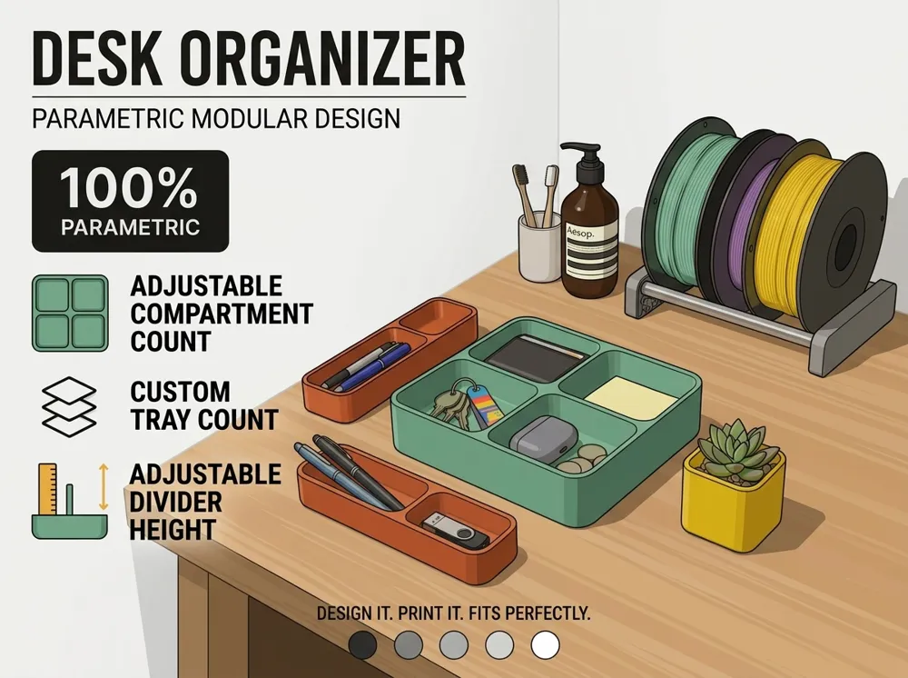 Parametric Modular Desk Organizer, photo 3 of 4 - Parametric Modular Desk Organizer Household