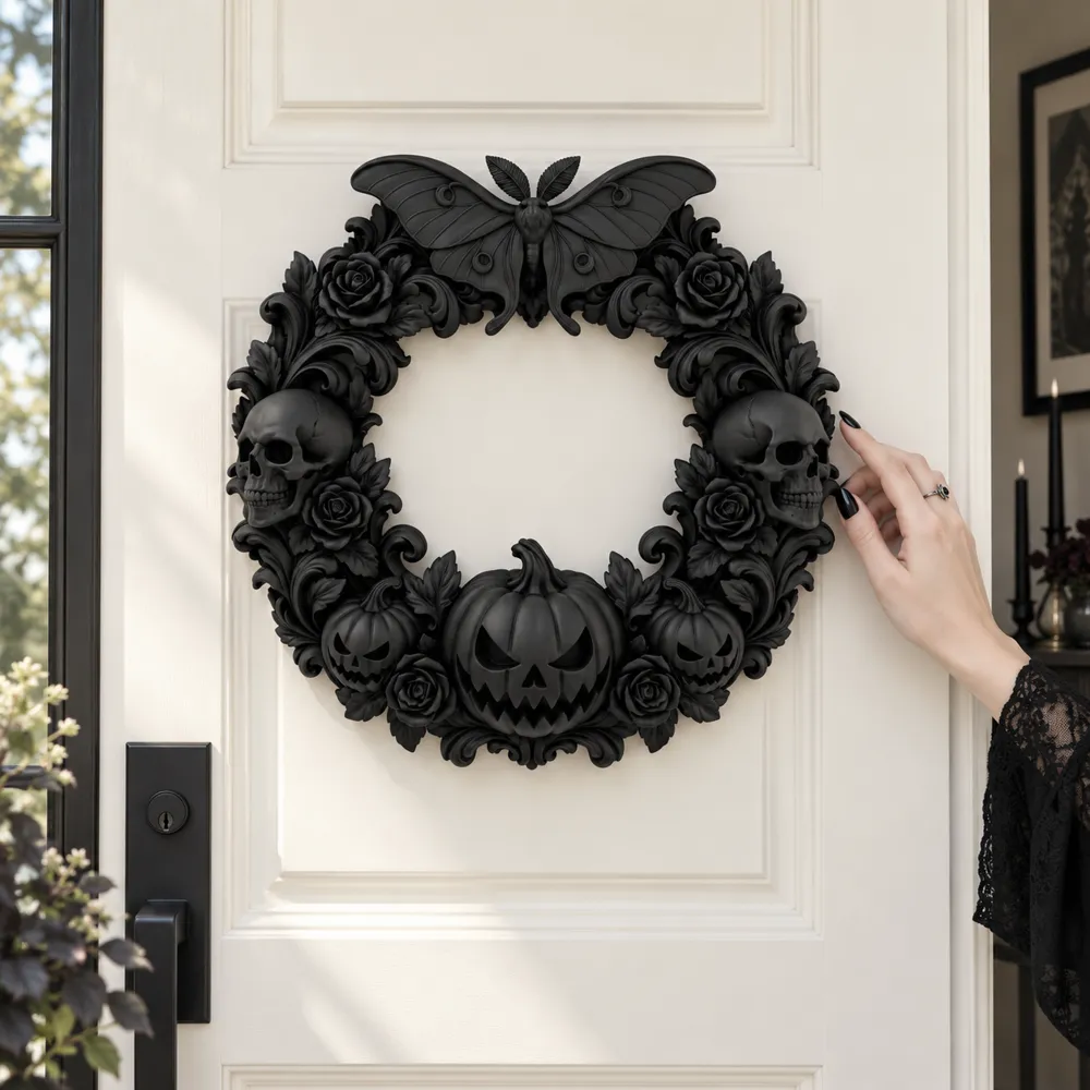 Pastel Goth Halloween Samhain Moth Pumpkin Wreath, photo 2 of 4 - Pastel Goth Halloween Samhain Moth Pumpkin Wreath Gifts & Occasions