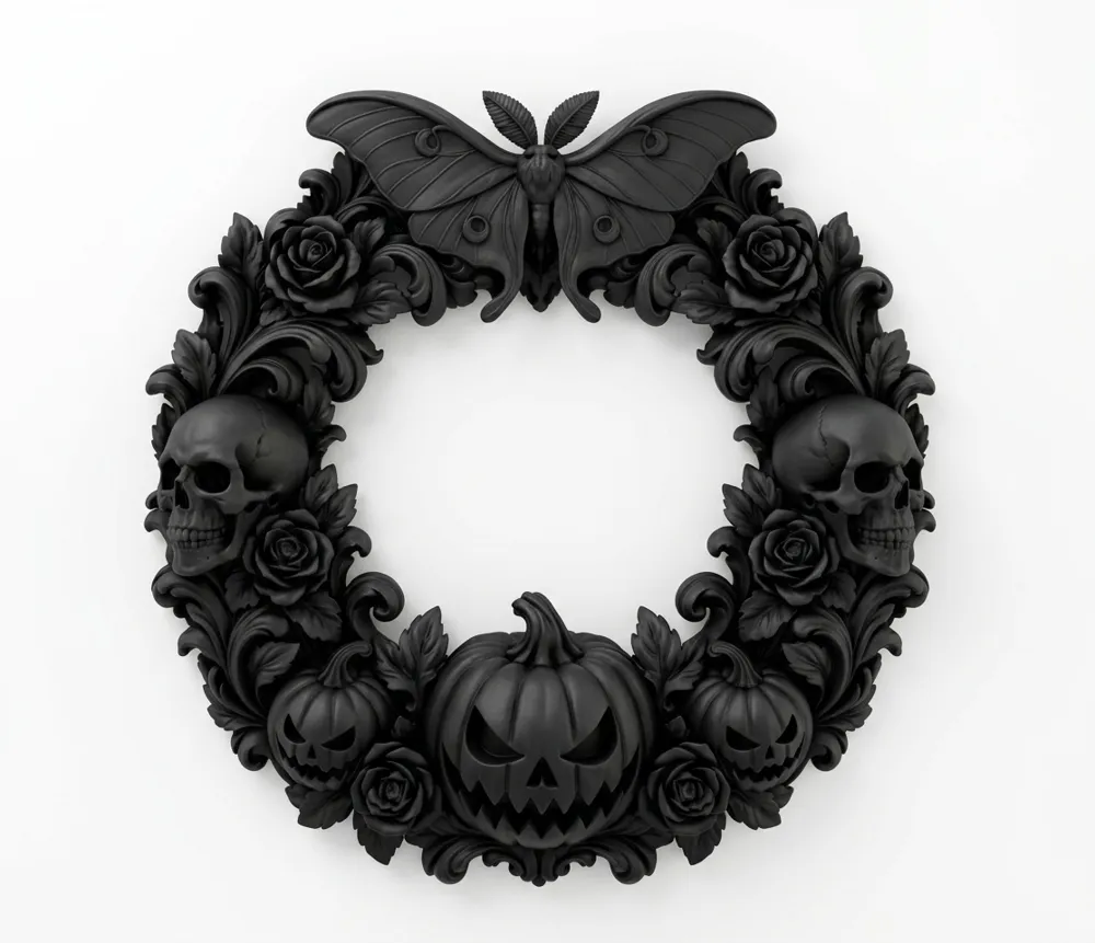 Pastel Goth Halloween Samhain Moth Pumpkin Wreath, photo 3 of 4 - Pastel Goth Halloween Samhain Moth Pumpkin Wreath Gifts & Occasions