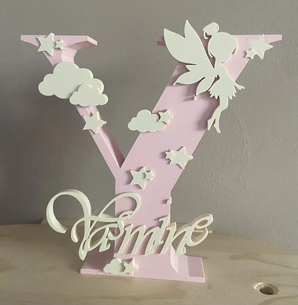 Personalized Baby Name Letter with Fairy & Clouds, photo 2 of 4 - Personalized Baby Name Letter with Fairy & Clouds Art