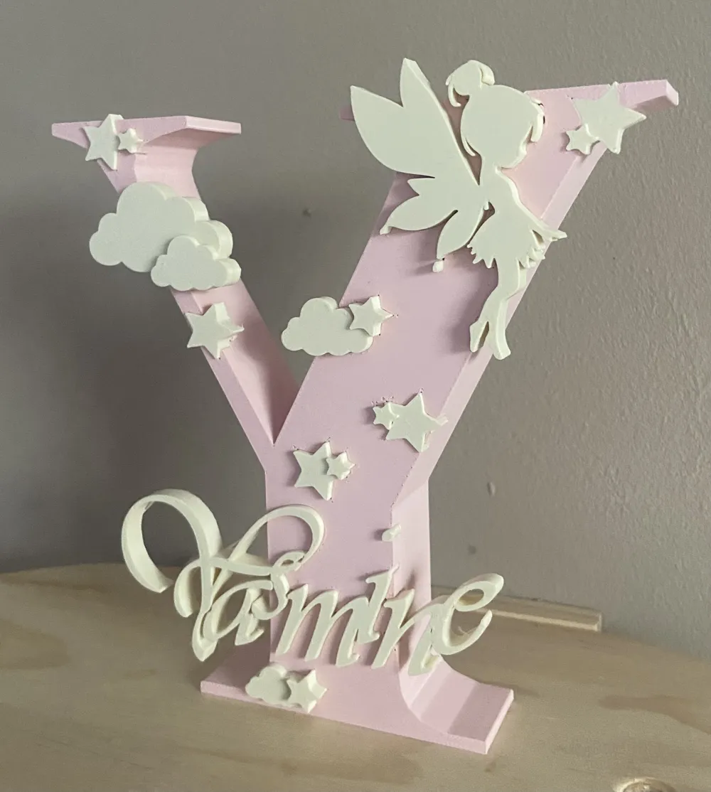 Personalized Baby Name Letter with Fairy & Clouds, photo 3 of 4 - Personalized Baby Name Letter with Fairy & Clouds Art