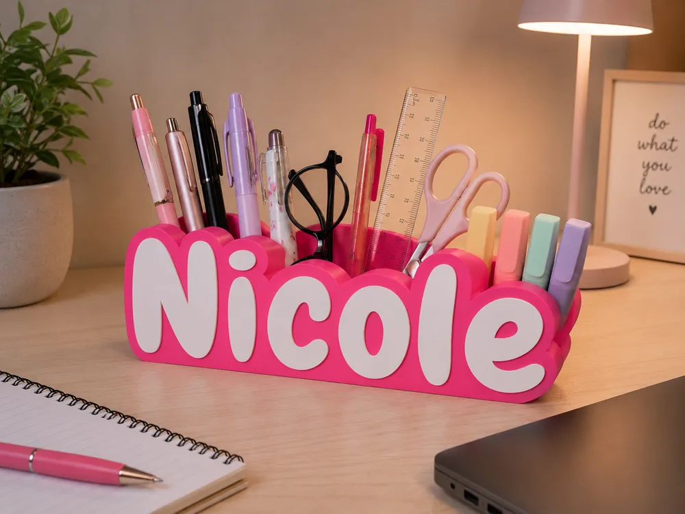 Personalised Name Desk Organiser Pencil Holder, photo 4 of 4 - Rotating & Multi-compartment, name pencil holder
