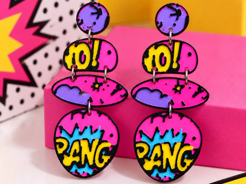 Pop Art Comic Earrings, photo 3 of 4 - Pop Art Comic Earrings Fashion