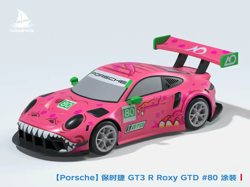 Porsche 911 GT3 Roxy Pink Dinosaur Livery Race Car Model