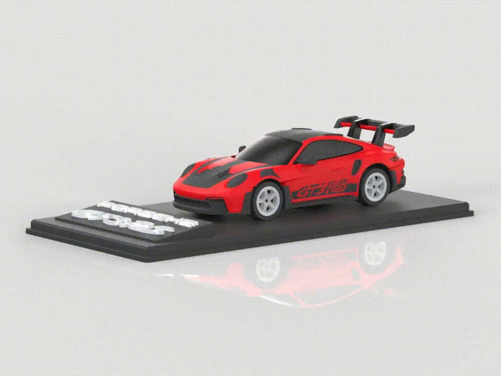 Porsche 911 GT3 RS Car Model, Black and Red, with Base