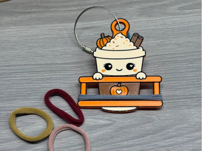 Pumpkin Spice Latte Hair Tie Holder Keychain, photo 3 of 4 - Pumpkin Spice Latte Hair Tie Holder Keychain Generative Art