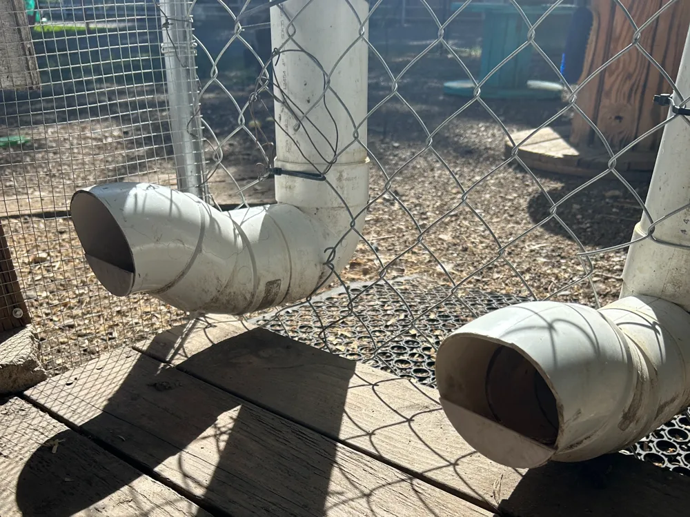 PVC Cover Chicken Feeder, another view - Bird Feeders, chickens