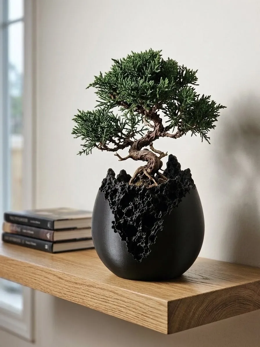 Raw Basalt Geode Planter, Rugged Feature Pot, photo 2 of 5 - Geometric & Modern Planters, volcanic