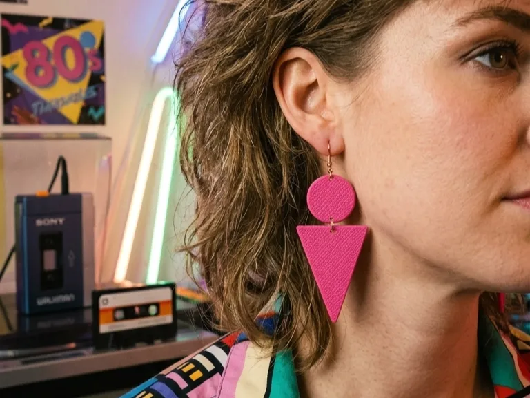Retro 80s Geometric Statement Earrings, photo 3 of 4 - Retro 80s Geometric Statement Earrings Fashion
