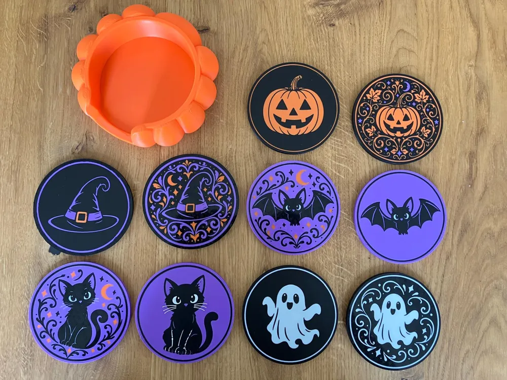 Reversible Halloween Coasters + Pumpkin Holder, photo 2 of 4 - Reversible Halloween Coasters + Pumpkin Holder Home Decor Items