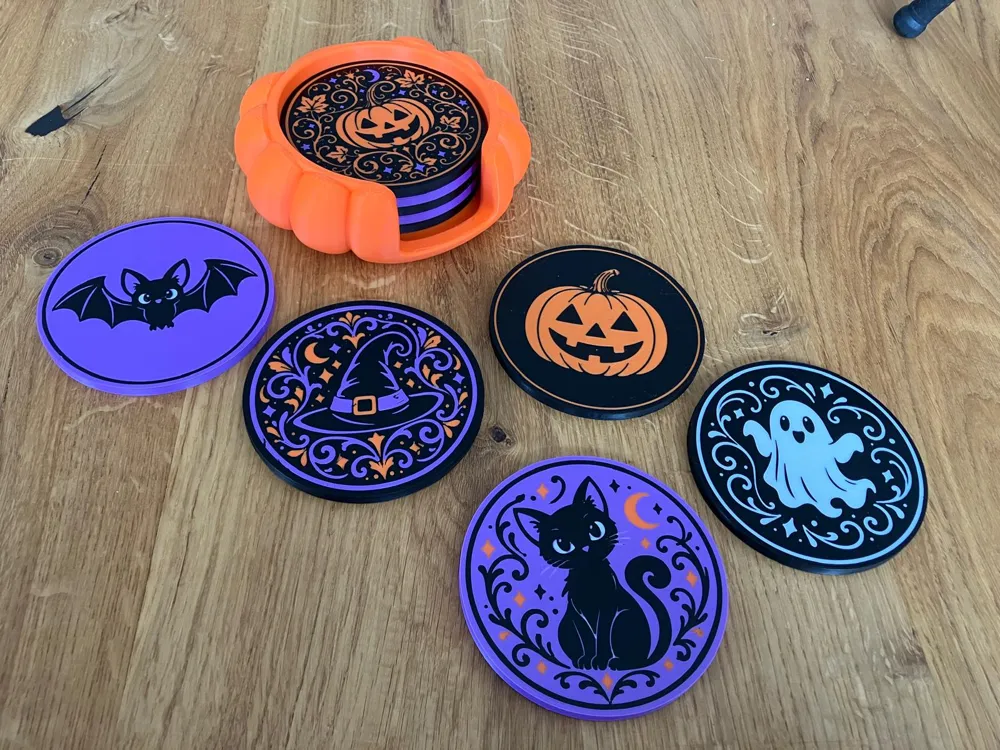 Reversible Halloween Coasters + Pumpkin Holder, photo 3 of 4 - Reversible Halloween Coasters + Pumpkin Holder Home Decor Items