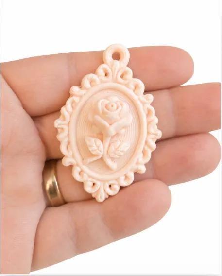 Rose Cameo Charm, Elegant Floral Pendant&Bag Charm, photo 2 of 4 - Rose Cameo Charm, Elegant Floral Pendant&Bag Charm Fashion