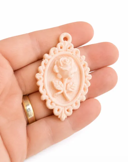 Rose Cameo Charm, Elegant Floral Pendant&Bag Charm, photo 3 of 4 - Rose Cameo Charm, Elegant Floral Pendant&Bag Charm Fashion
